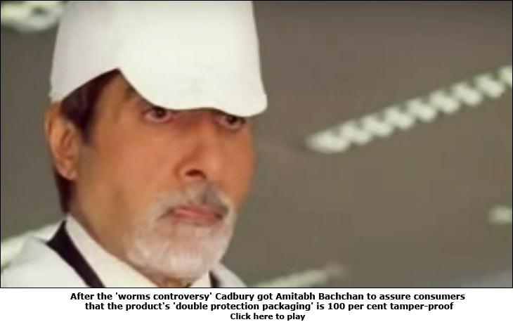 After the 'worms controversy' Cadbury got Amitabh Bachchan to assure consumers that the product's 'double protection packaging' is 100 per cent tamper-proof