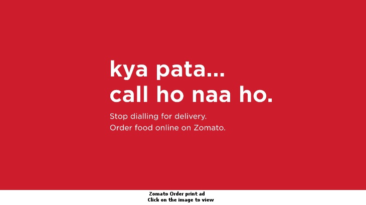 Stop dialling, order online, says Zomato in quirky print ad